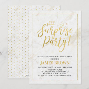 Gold & Marble   Modern Surprise Retirement Party Invitation