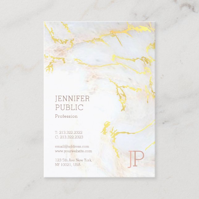 Gold Marble Monogram Modern Elegant Top Template Business Card (Front)