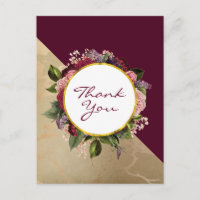 Gold Marble Pattern and Burgundy Floral Thank You