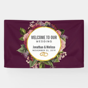 Gold Marble Pattern and Burgundy Florals Wedding Banner