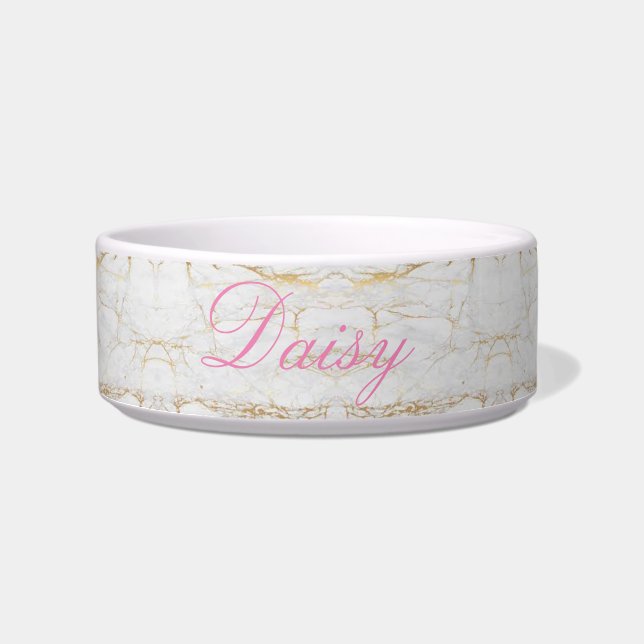 Gold Marble Personalised Pet Bowl (Front)