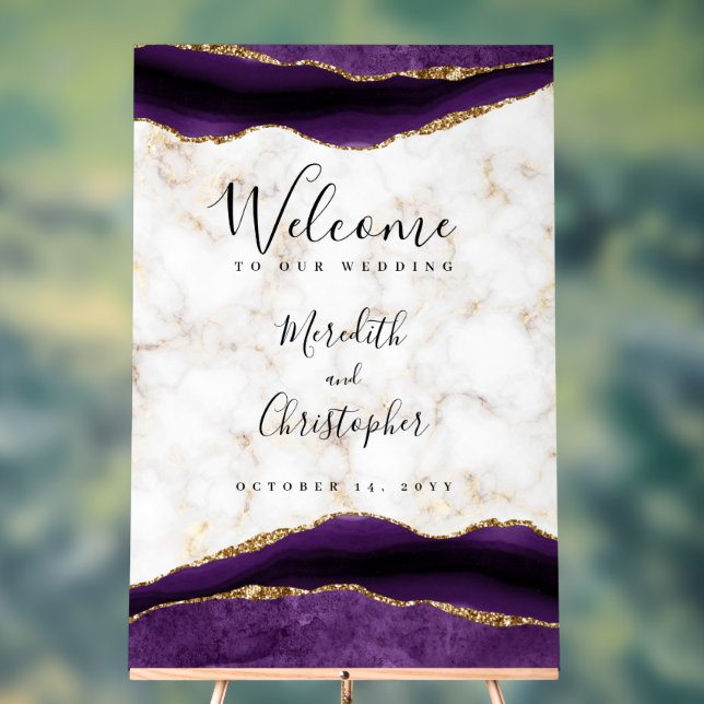 Gold Marble Purple Agate Wedding Welcome Acrylic Sign (Neutral)