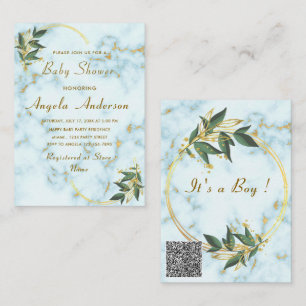 Gold Marble QR Code Baby Boy Shower Invitation