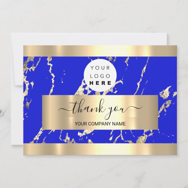  Gold Marble Royal Blue LogoThank You Business Invitation (Front)