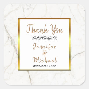 Gold Marble script Wedding Thank You Favour Square Sticker