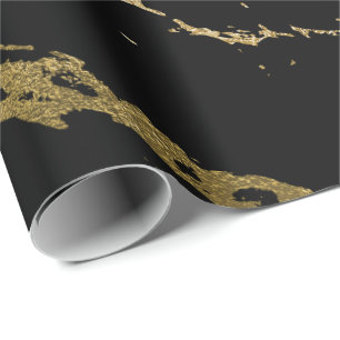 Gold Marble Shiny Glam Black Abstract Minimal Wrapping Paper