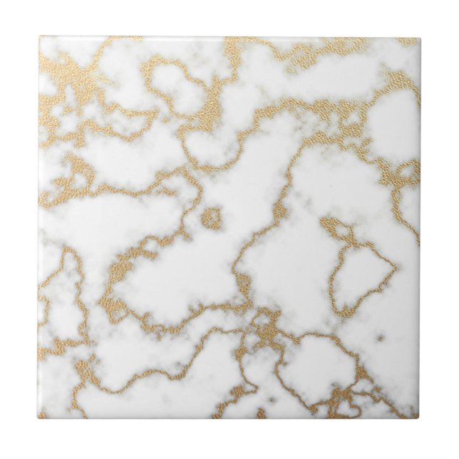 Gold Marble Sparkly Glitter Modern Simple Tile (Front)