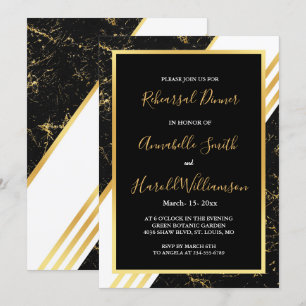 Gold marble stripes typography bl Rehearsal Dinner Invitation
