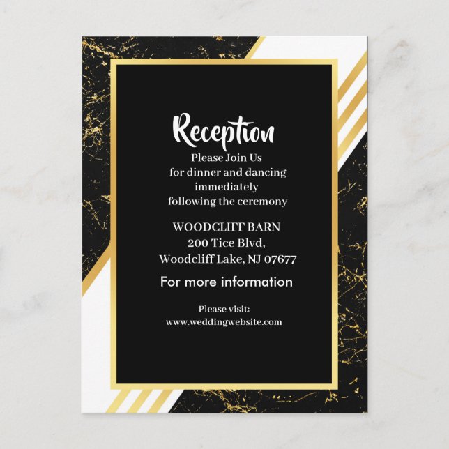 Gold marble stripes typography black announcement postcard (Front)