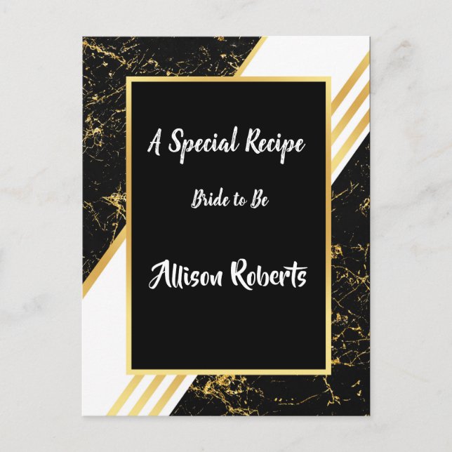 Gold marble stripes typography black Bridal Shower Postcard (Front)