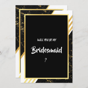 Gold marble stripes typography black Bridesmaid Invitation
