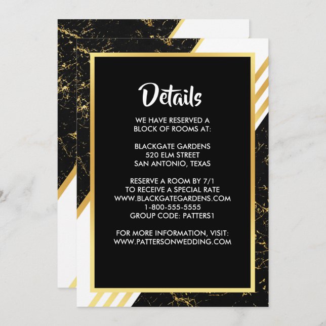 Gold marble stripes typography black Enclosure Invitation (Front/Back)