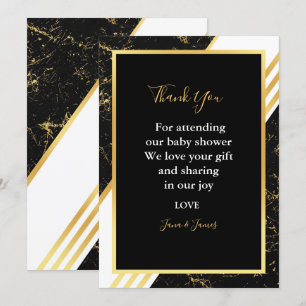 Gold marble stripes typography black thank you invitation