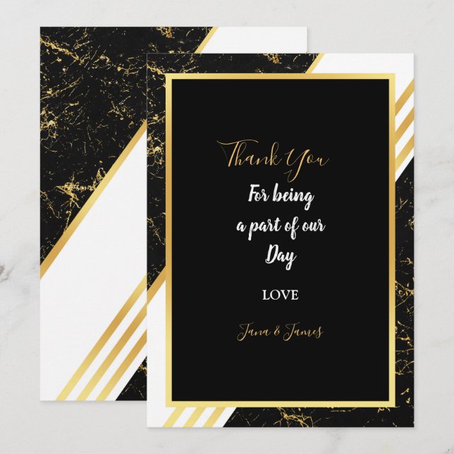 Gold marble stripes typography black  thank you invitation (Front/Back)