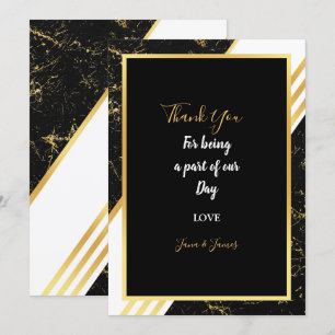 Gold marble stripes typography black thank you invitation