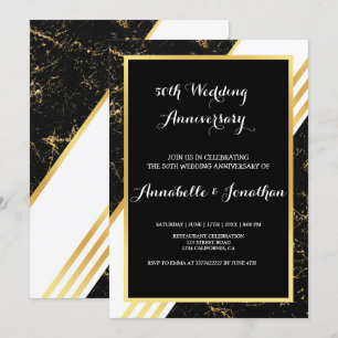 Gold marble stripes typography Wedding Anniversary Invitation