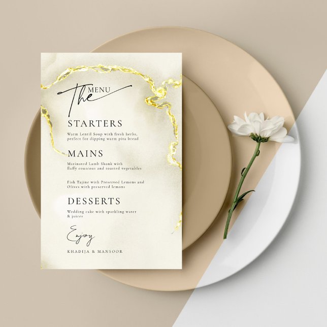 Gold Marble Texture Islamic Wedding Menu Card (Creator Uploaded)