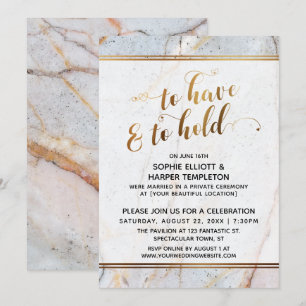 Gold Marble To Have and To Hold Calligraphy Hearts Invitation