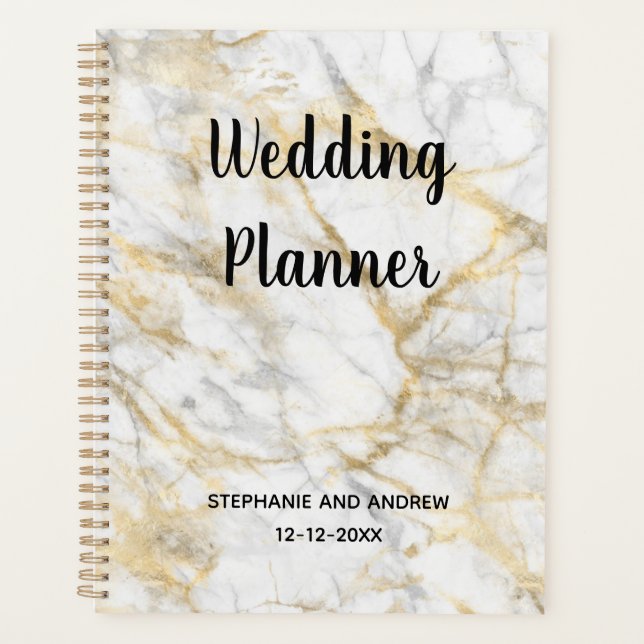 Gold Marble Trendy Personalised Wedding Planner (Front)
