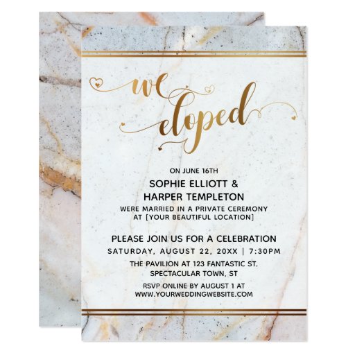 Image of Gold Marble We Got Married Calligraphy Hearts Invitation