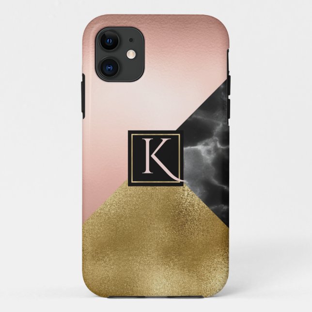 Gold Marbled Monogrammed  Case-Mate iPhone Case (Back)