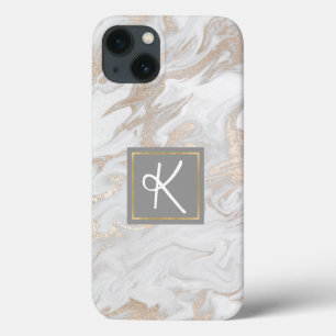 Gold Marbled Monogrammed iPhone 13 Case