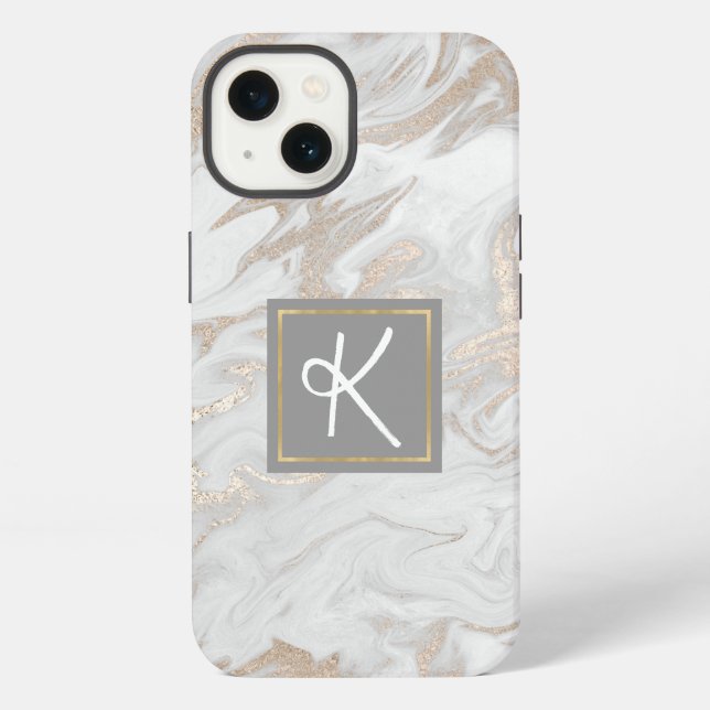 Gold Marbled Monogrammed  iPhone Case (Back)