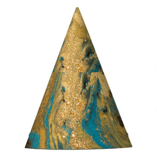 Gold marbling: blue marble texture. party hat