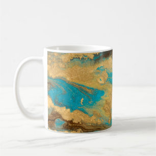 Gold marbling texture design. Blue and golden marb Coffee Mug