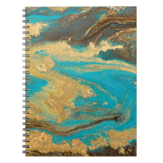 Gold marbling texture design. Blue and golden marb Notebook
