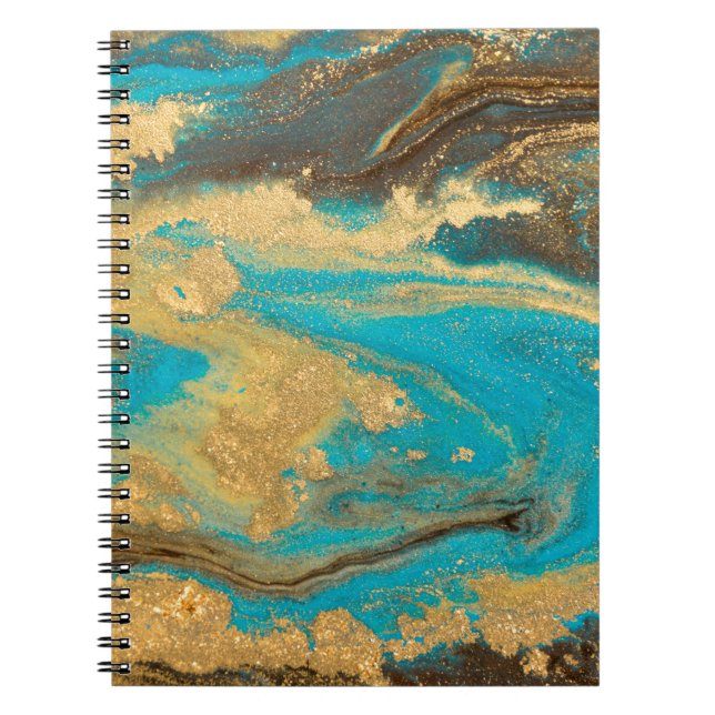 Gold marbling texture design. Blue and golden marb Notebook (Front)