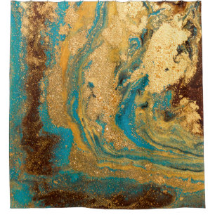 Gold marbling texture design. Blue and golden marb Shower Curtain