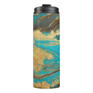 Gold marbling texture design. Blue and golden marb Thermal Tumbler