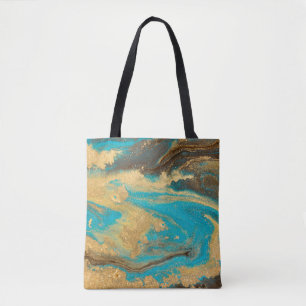 Gold marbling texture design. Blue and golden marb Tote Bag