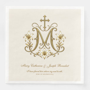 Gold Marian Catholic Monogram Wedding Napkin