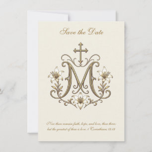 Gold Marian Cross Monogram Catholic Wedding Save The Date