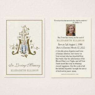Gold Marian Cross Virgin Mary Funeral Prayer Card