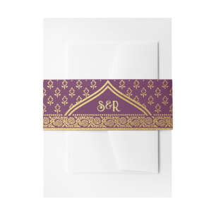 Gold Marigold Flower Mundap Arch Monogram Wedding Invitation Belly Band