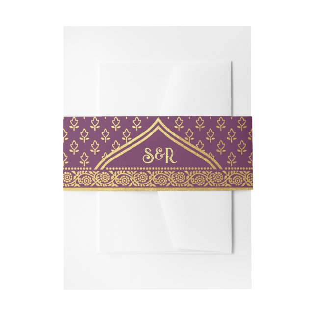 Gold Marigold Flower Mundap Arch Monogram Wedding Invitation Belly Band (Front Example)