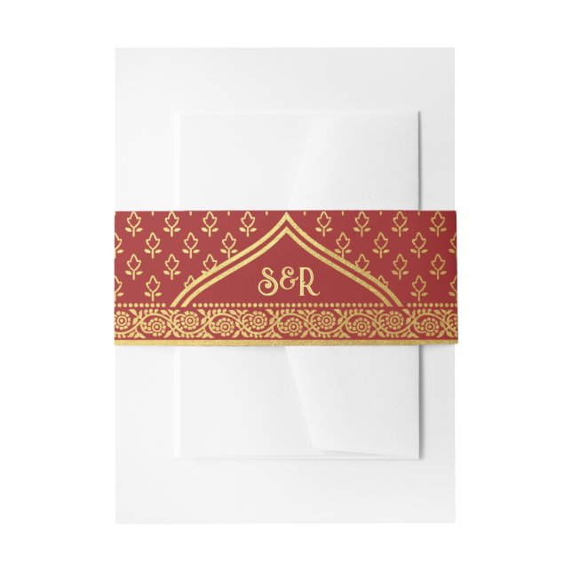 Gold Marigold Flower Mundap Arch Monogram Wedding Invitation Belly Band (Front Example)