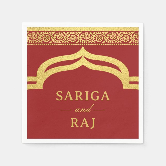 Gold Marigold Flower Mundap Canopy Arch Wedding Napkin (Front)