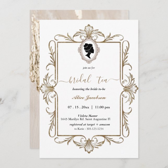 Gold Marmol vintage bridal shower Invitation (Front/Back)