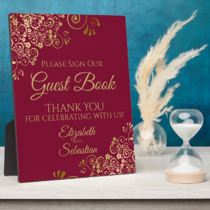 Gold & Maroon Burgundy Sign Our Guest Book Wedding Plaque