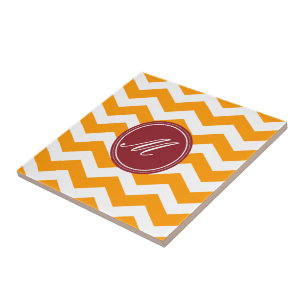 Gold & Maroon Chevron with Monogram Tile