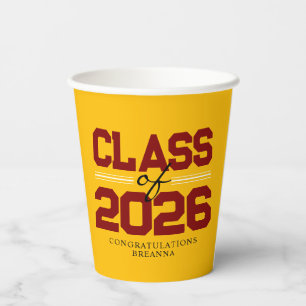 Gold & Maroon Class of Year Graduation Paper Cups