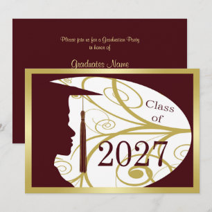 Gold/Maroon Man Silhouette 2027 Graduation Party Invitation