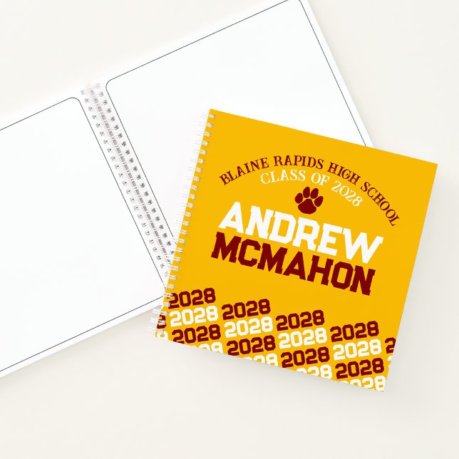Gold & Maroon Pawprint Graduation Guestbook Notebook (Creator Uploaded)