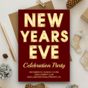 Gold Marquee Letters New Year's Eve Party Invitation