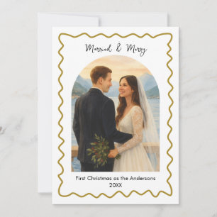 Gold Married and Merry First Christmas Photo Holiday Card