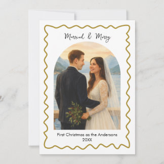  Gold Married and Merry First Christmas Photo  Holiday Card